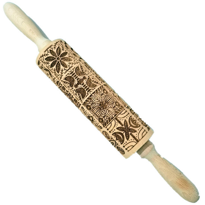 Stamp Cookies Instantly! No-Stick Engraved Beech Rolling Pin