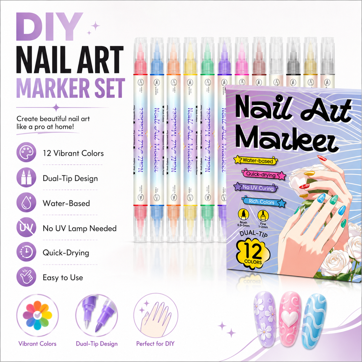 Create Nail Art Instantly! 24-Color Dual-Ended Nail Pens Set