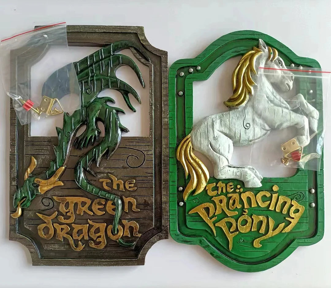 The Prancing Pony & The Green Dragon Pub Signs Set Handmade Bar Style -Lord of The Rings