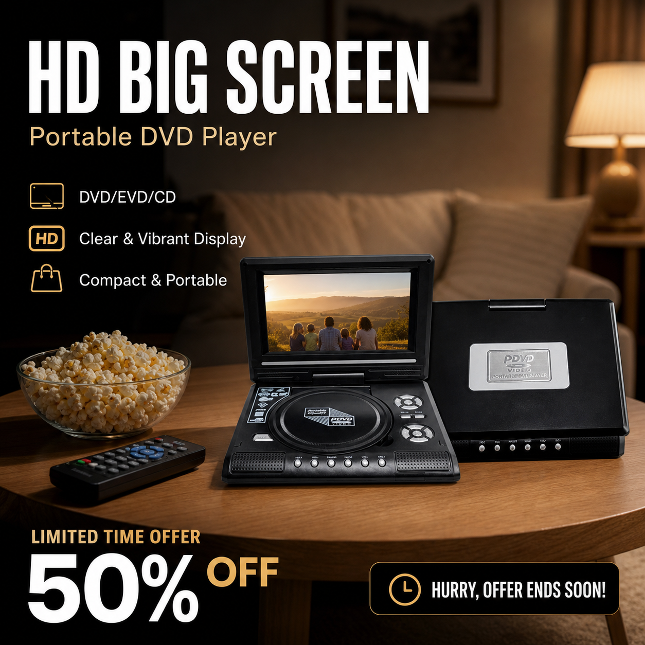 ๐บ 7.8" HD Portable DVD/EVD Player โ Large Screen, Rechargeable & Compatible with DVD/CD/USB/SD โ Perfect for Home & Travel ๐ฅ 50% OFF