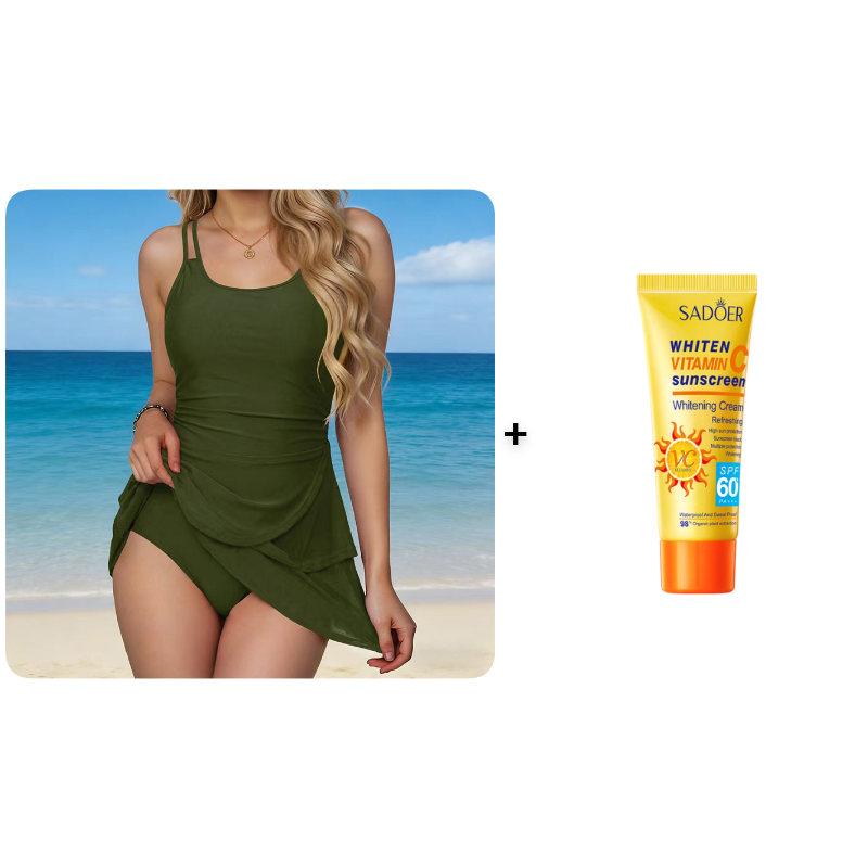 👙 LIMITED-TIME 50% OFF! 🌺 Double Strap Ruched Skirted Swimsuit – Tummy Control, Secure Support, Quick-Dry ✨