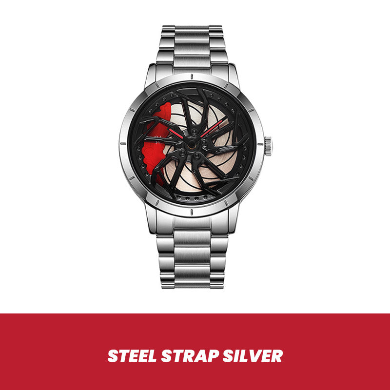 Rotating Skeleton Car Wheel Wrist Watch