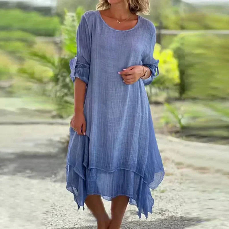 🌼Last Day Sale 49% OFF🌼Women's Elegant Solid Color Round Neck Loose Fit Dress