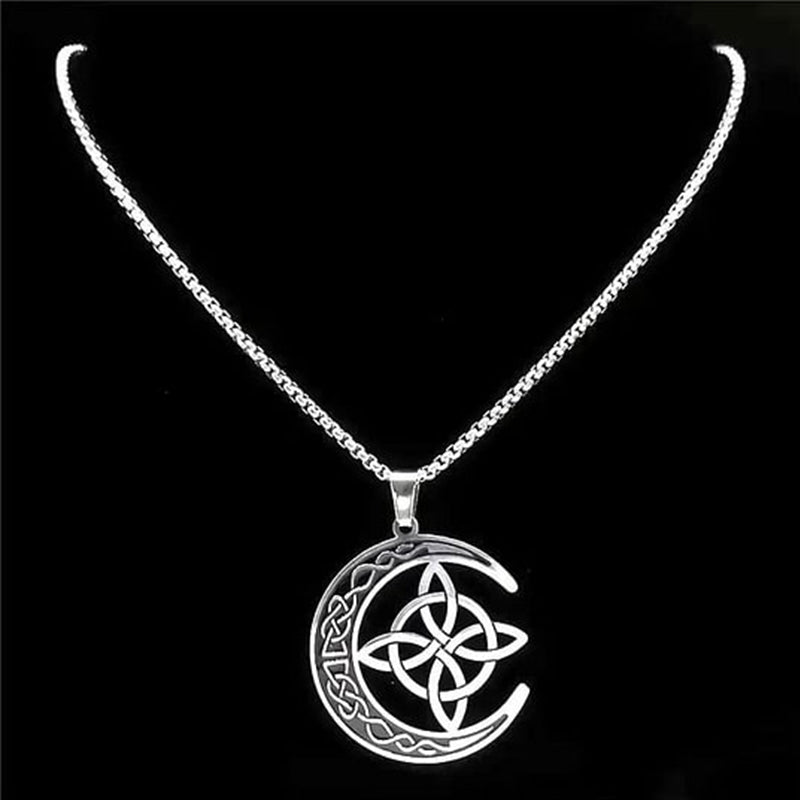🌙HOT SALE! 🔥 Celtic Moon Pendant Necklace - Stainless Steel & Adjustable Chain, Perfect Unisex Gift for Any Occasion ✨