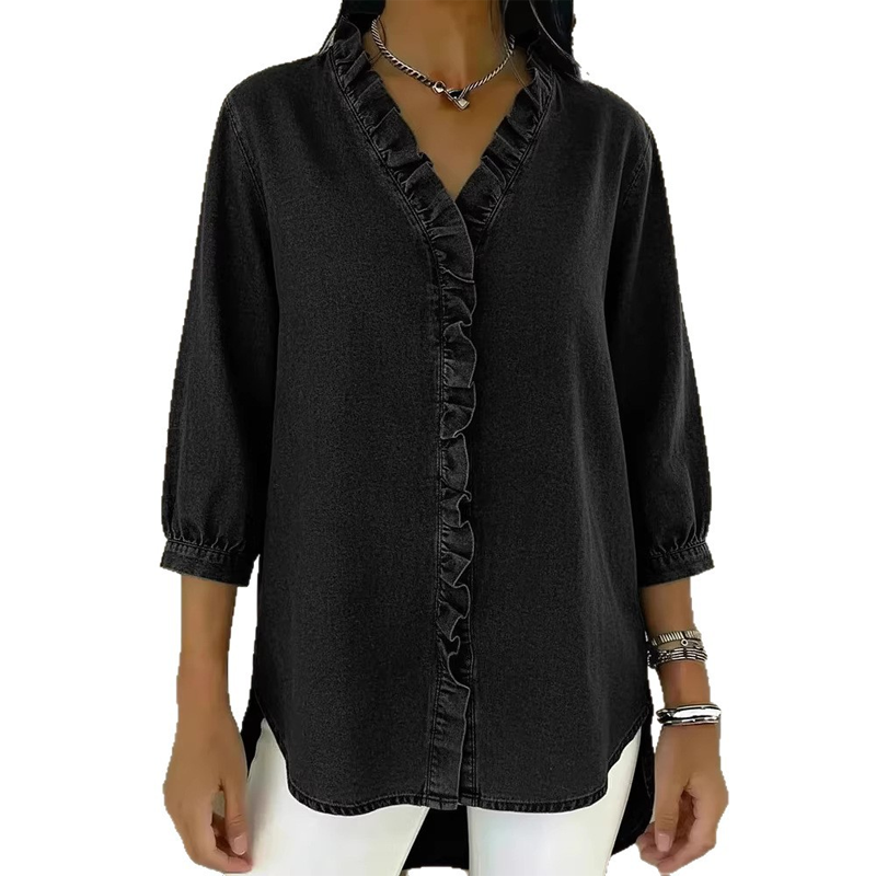 📢2026 Hot Sale 50% off⏰ Women's Casual Ruffle V-Neck Shirt | Soft, Breathable & Flattering High-Low Hem ✨