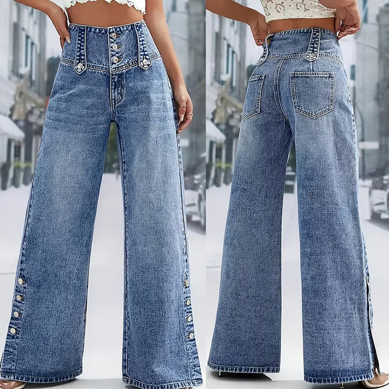 Women’s High-Waist Wide-Leg Jeans with Side Slits