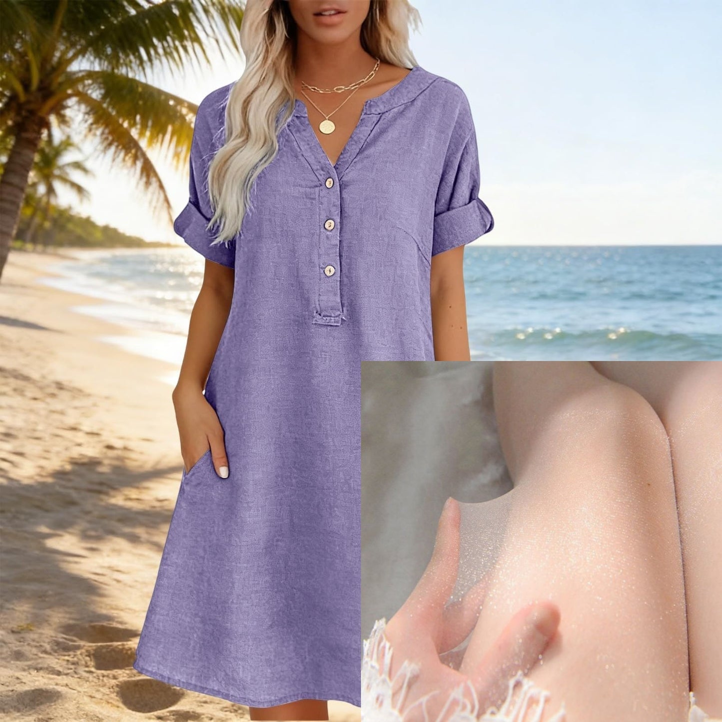 ๐๏ธHOT DEAL 50% OFF! ๐ Women's V-Neck Tunic Dress โ Relaxed Fit, Pockets & Breathable