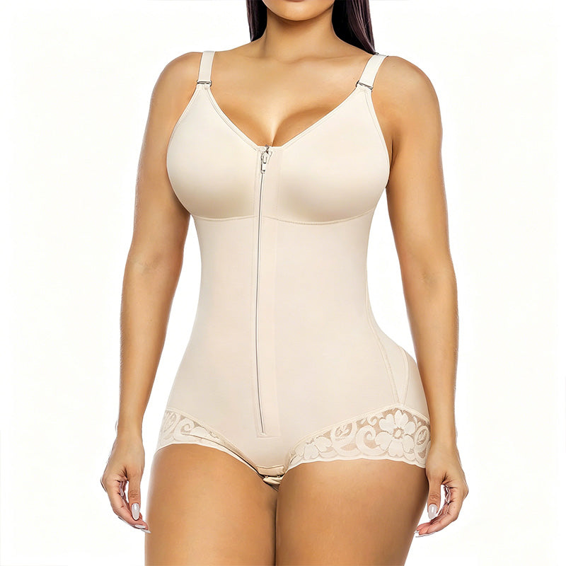 Zip-Up Shapewear Bodysuit – 360° Sculpt & Anti-Slip Lace