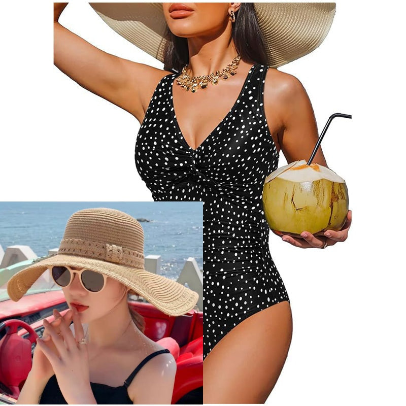 👙Tummy Control Ruched One-Piece – V-Neck & Full Coverage
