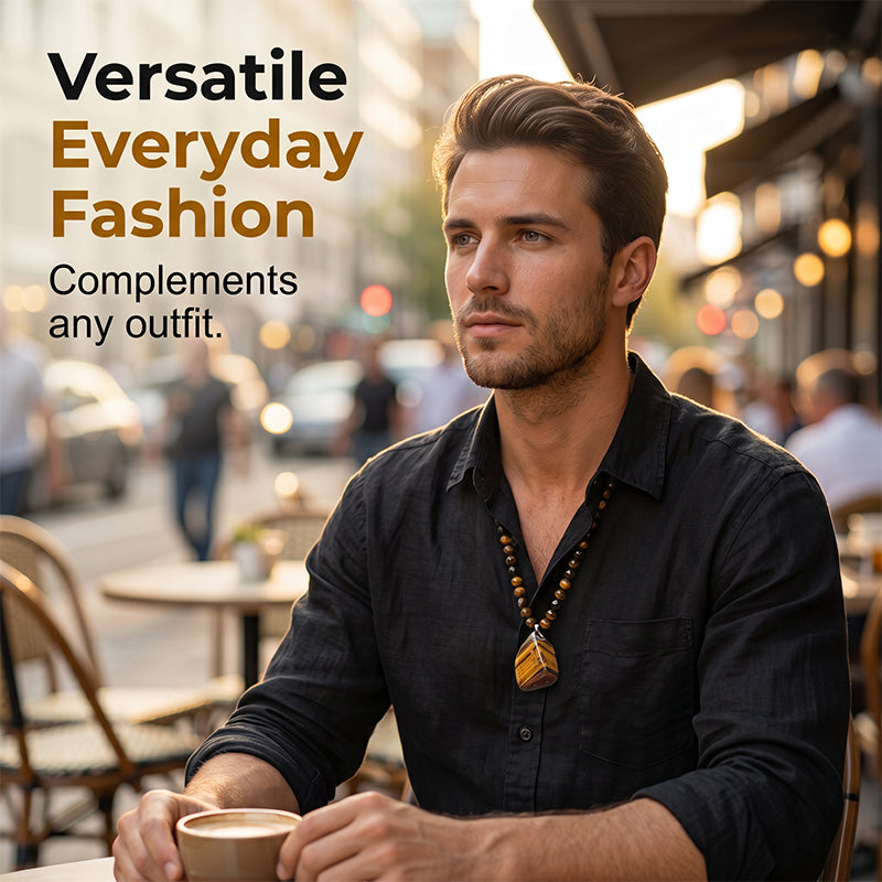 Natural Tiger Eye Men's Necklace – Handcrafted & Versatile Style