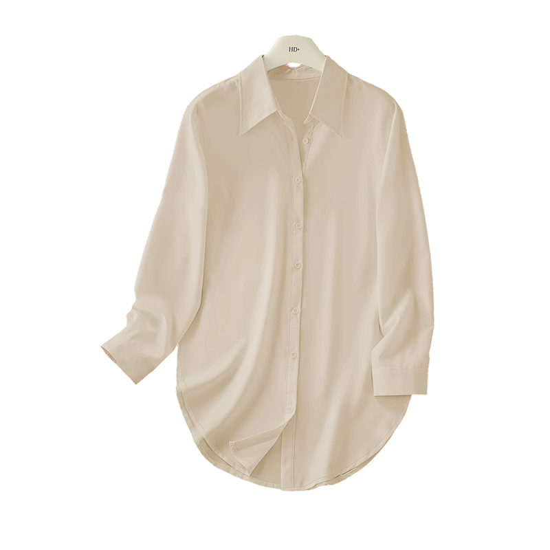 Curved Hem Button-Down Shirt – Side Slits & Breathable Fabric