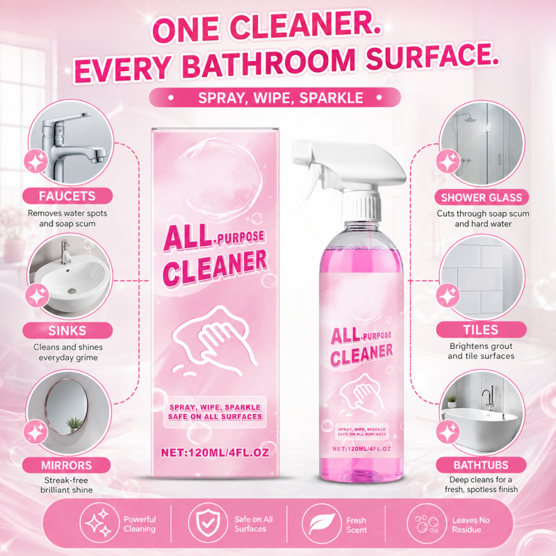 🛁50% OFF NOW! All‑Purpose Bathroom Cleaner Spray, Powerful Multi‑Surface Bathroom Stain Remover, Effectively Remove Soap Scum, Water Residue & Limescale for Tub, Sink & Tile