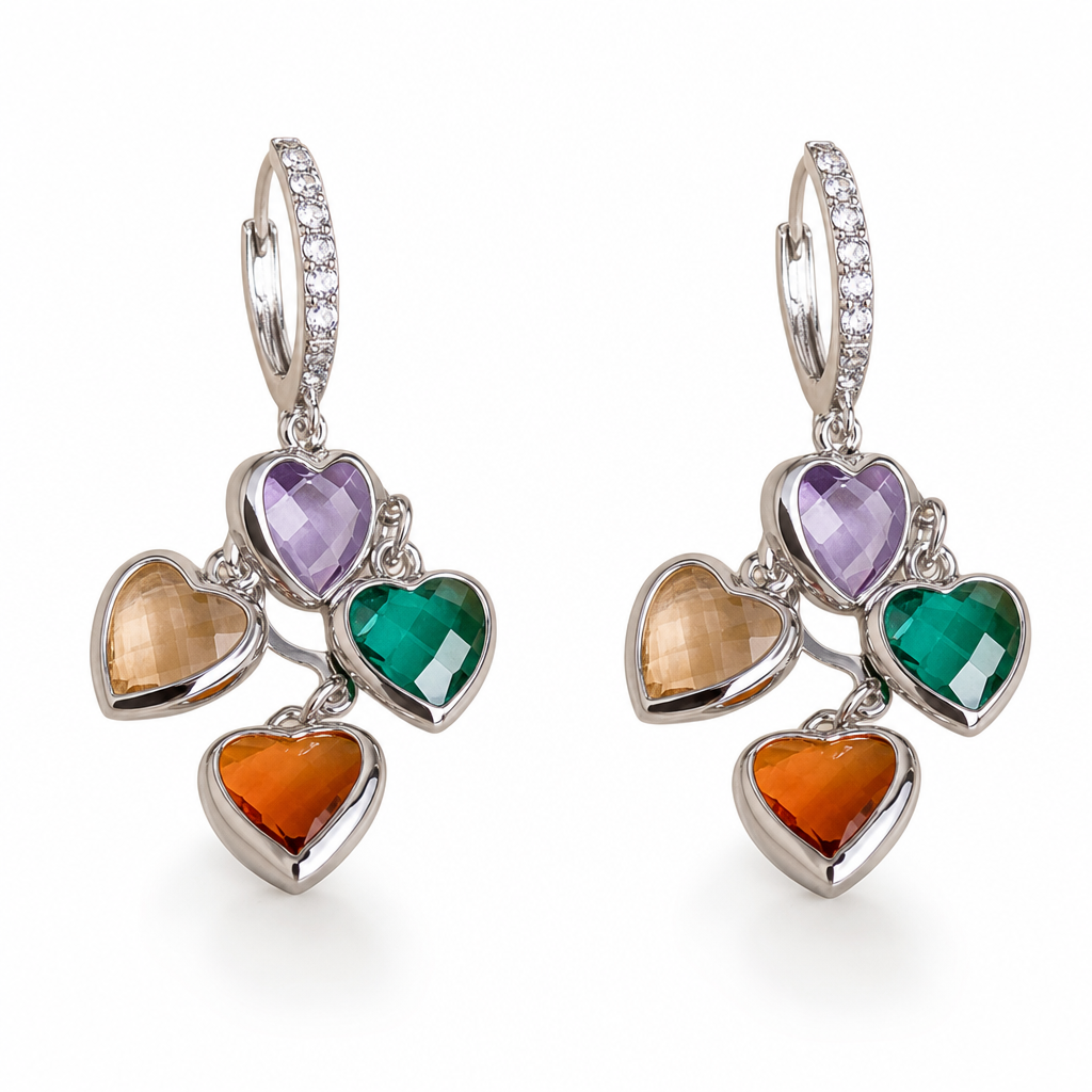 Add Retro Sparkle Instantly! Multicolor Heart Drop Earrings