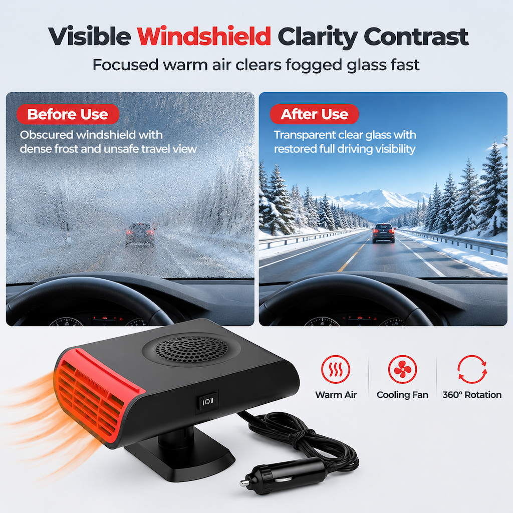 Clear Foggy Windshields Instantly! Car Defroster & Defogger Fan