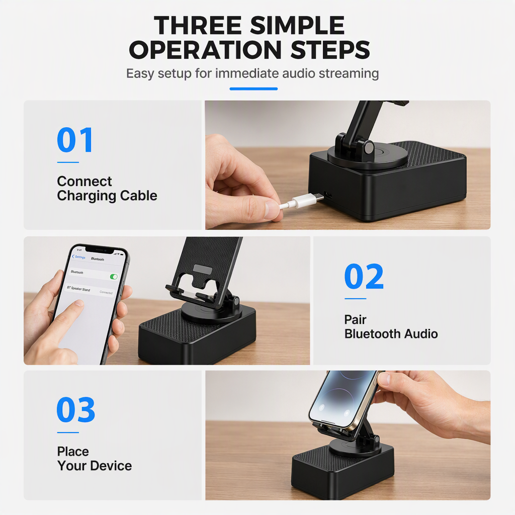 Hear & Charge Instantly! 2-in-1 Bluetooth Speaker Phone Stand