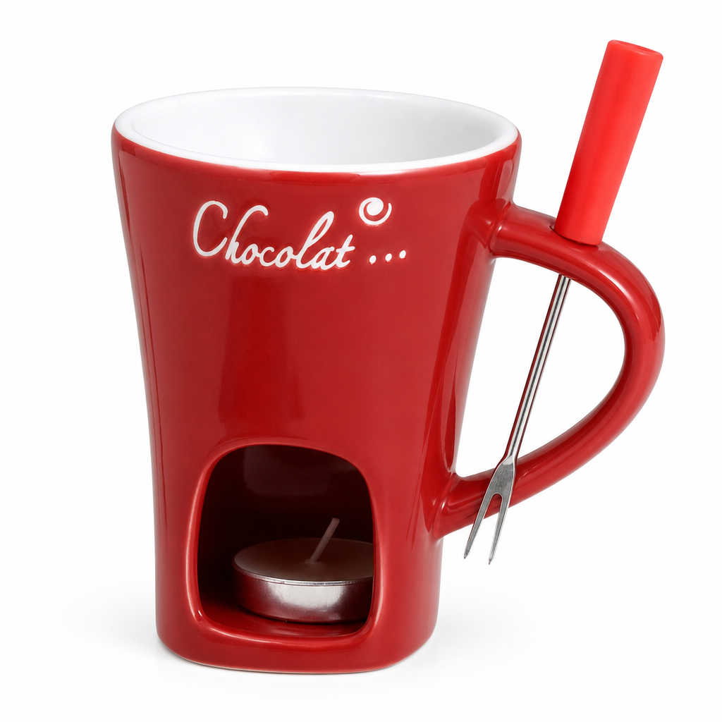 Melt Chocolate Instantly! No-Mess Ceramic Fondue Mug with Fork