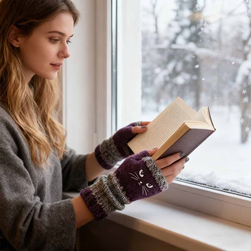 🐱Cute Women’s Knitted Cat Gloves — For Warm Hands & Free Fingers🧶