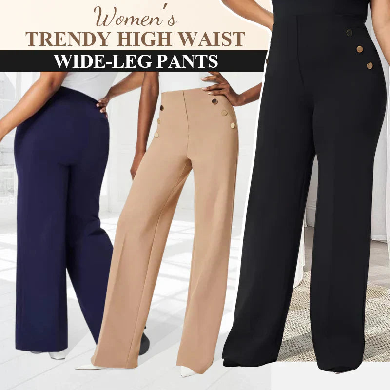 👖Three Lengths Available🔥High Stretch Tummy Control Button Wide Leg Trousers