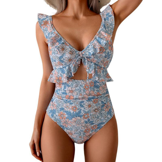 Ruffle V-Neck Swimsuit – Tummy Control & Adjustable Fit
