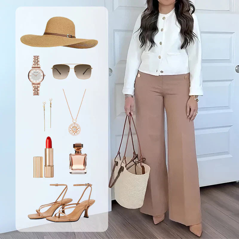 👖Three Lengths Available🔥High Stretch Tummy Control Button Wide Leg Trousers