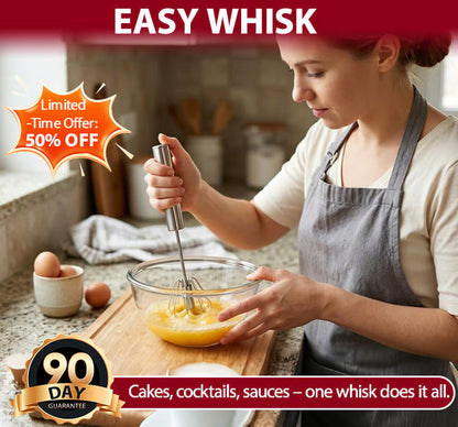 🔥 DON'T MISS 50% OFF! ⏰ Stainless Steel Semi-Automatic Eggbeater Easy Whisk – No Wrist Pain, Bidirectional Spin & Cordless ✨