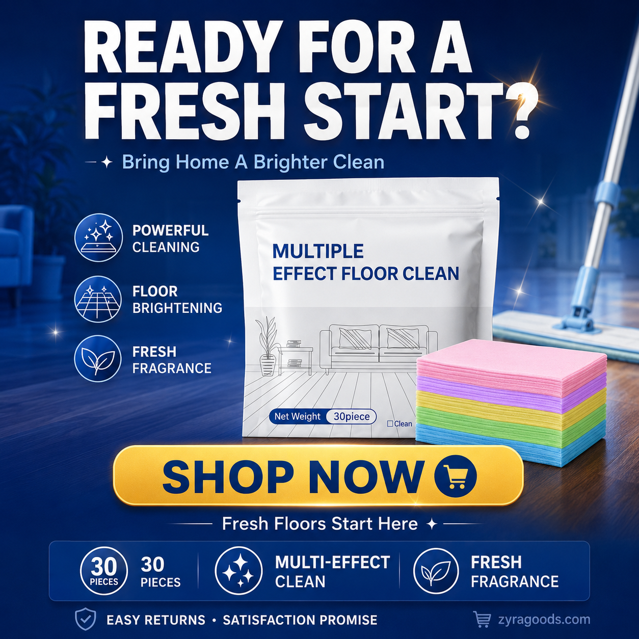 30-Pieces Multi-Effect Floor Cleaning Sheets