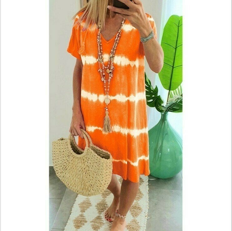 Boho Tie-Dye Dress – V-Neck & Flattering Fit
