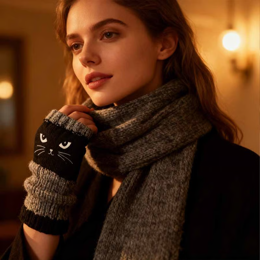 🐱Cute Women’s Knitted Cat Gloves — For Warm Hands & Free Fingers🧶