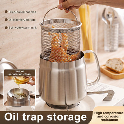 Strain & Reuse Oil Instantly! 2-in-1 Stainless Oil Strainer Pot