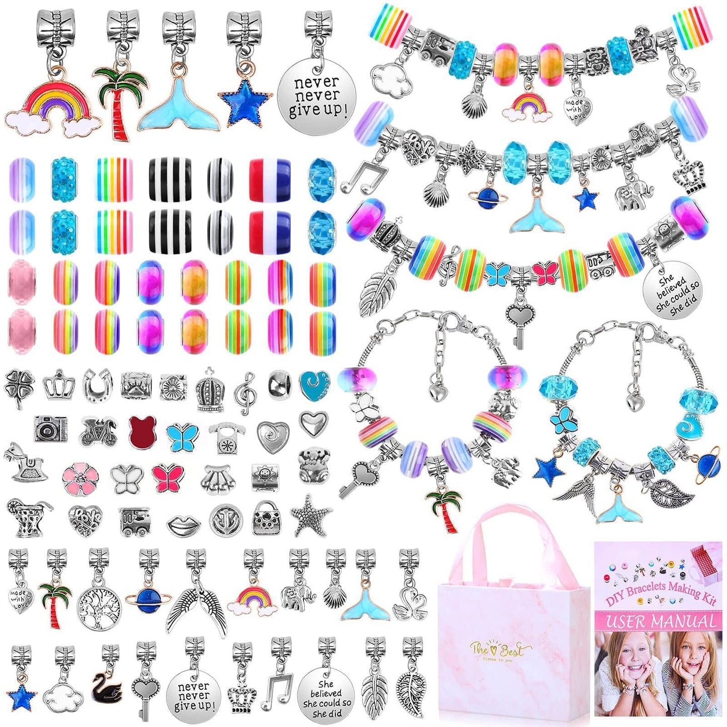 💫 60% OFF NOW! 🎁 Charm Bracelet Making Kit - Includes Beads & Tools, Creative Fun for Kids/Adults, Perfect Gift Idea 👧📦