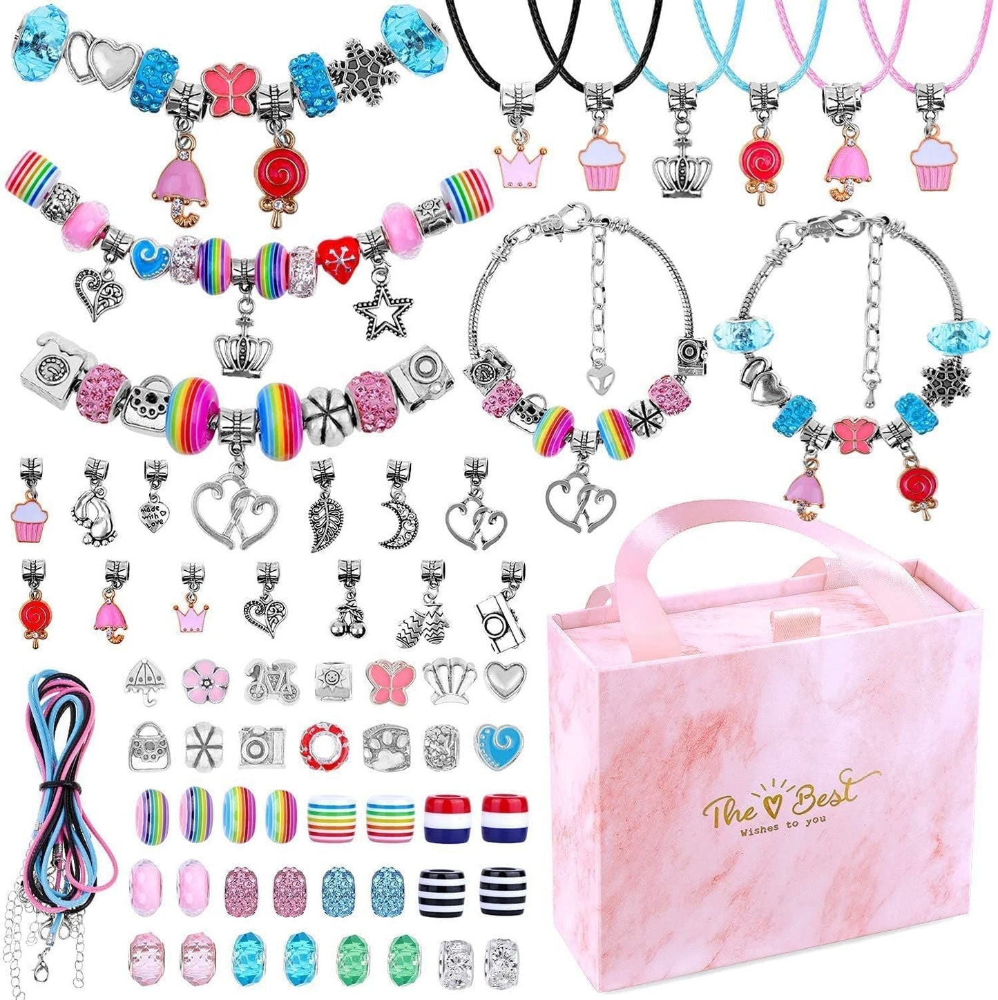 💫 60% OFF NOW! 🎁 Charm Bracelet Making Kit - Includes Beads & Tools, Creative Fun for Kids/Adults, Perfect Gift Idea 👧📦