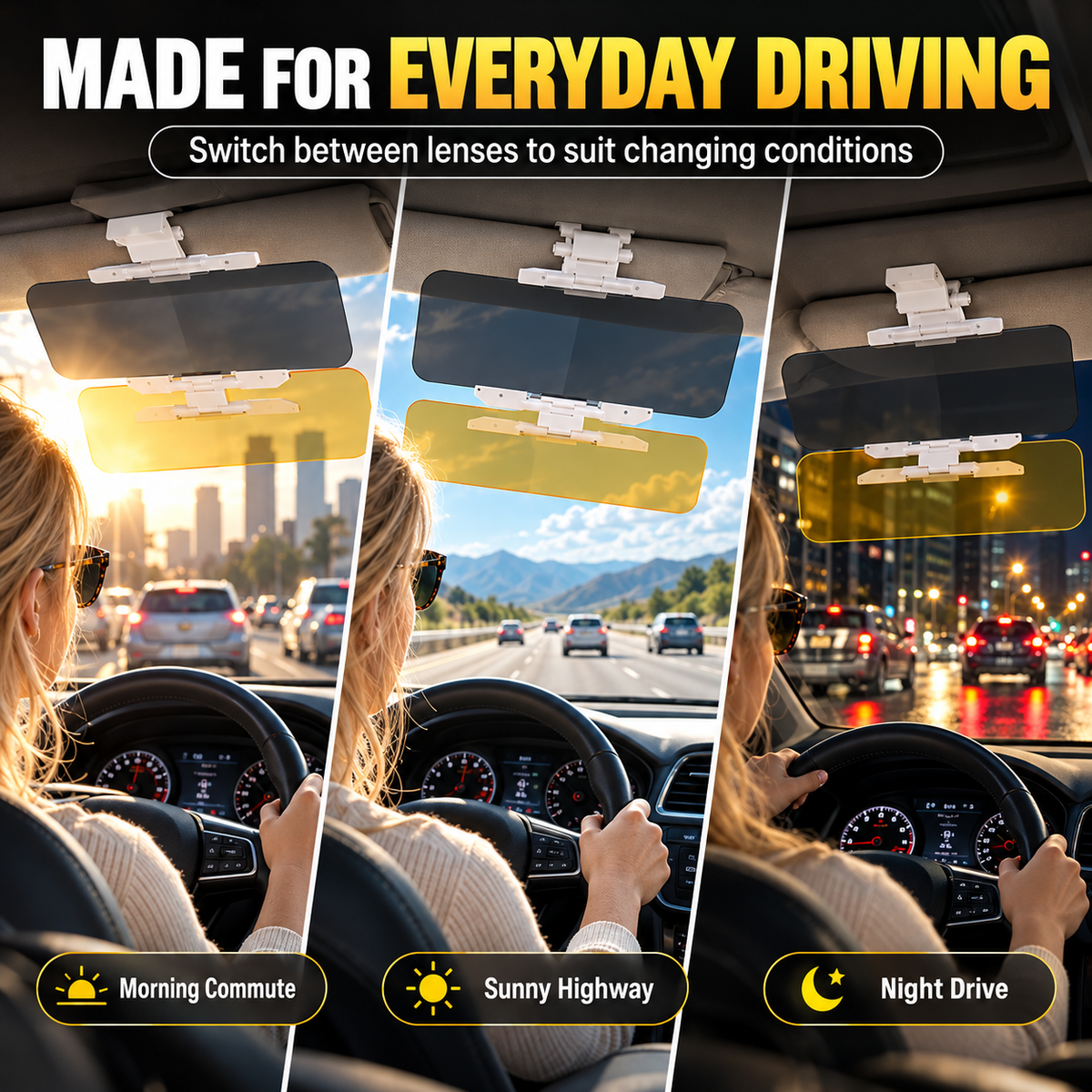 Reduce Glare Instantly! 2-in-1 Day & Night Clip-On Car Visor