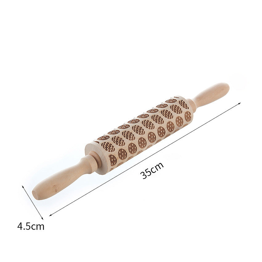 Stamp Cookies Instantly! No-Stick Engraved Beech Rolling Pin