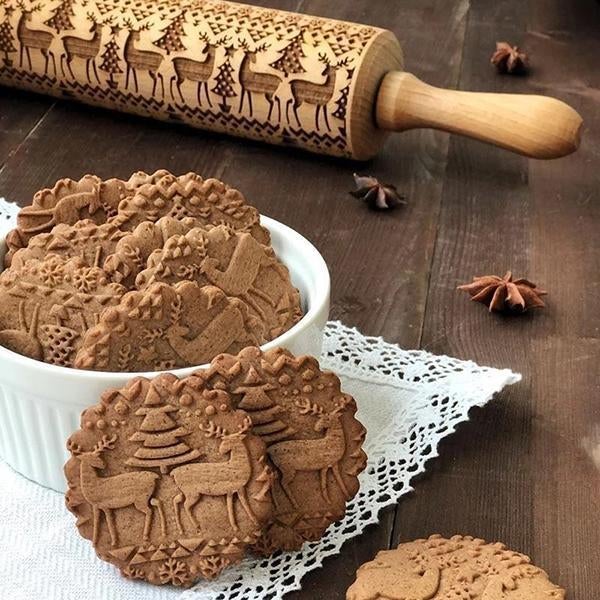 Stamp Cookies Instantly! No-Stick Engraved Beech Rolling Pin