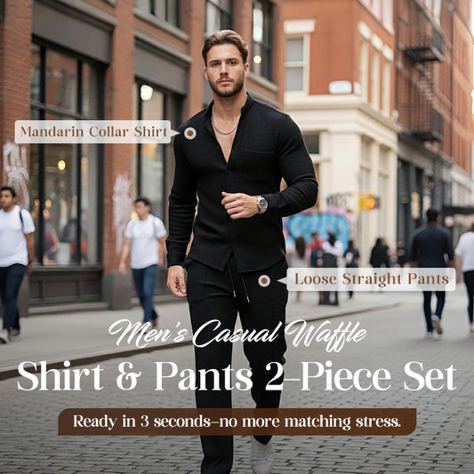 🔥Men’s Casual Waffle Shirt Pants 2-Piece Set