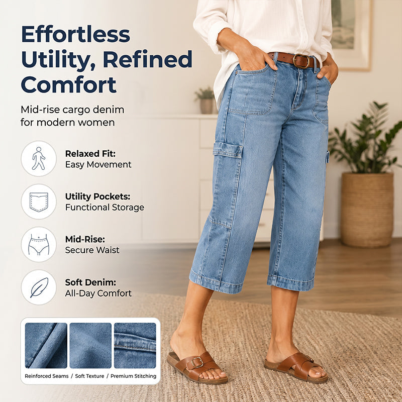 Barrel Leg Cropped Jeans – Breathable & Multi-Pocket Fit