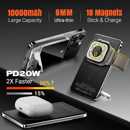 10000mAh Magnetic Wireless Power Bank | LED Display Built-in Stand 15W Fast Charge