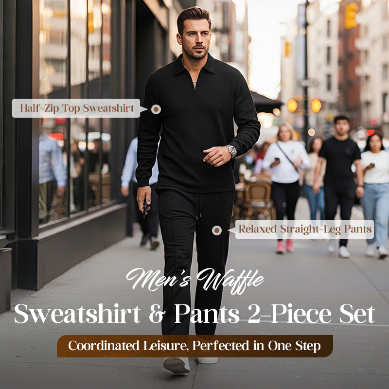 💥 Men’s Waffle Knit Sweatshirt & Straight-Leg Pants Set – Cozy, Breathable & Effortlessly Stylish 👕👖