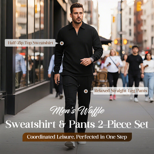 💥 Men’s Waffle Knit Sweatshirt & Straight-Leg Pants Set – Cozy, Breathable & Effortlessly Stylish 👕👖