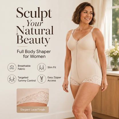 Zip-Up Shapewear Bodysuit – 360° Sculpt & Anti-Slip Lace