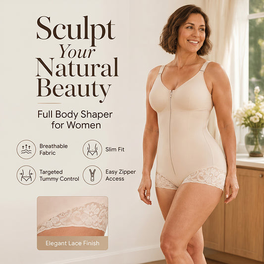 Zip-Up Shapewear Bodysuit – 360° Sculpt & Anti-Slip Lace