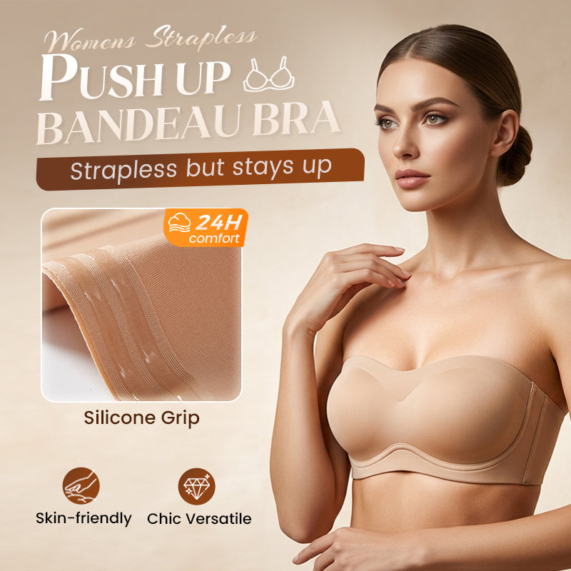 ⛱️💞Womens Strapless Bras Push Up Bandeau Bra Non Slip Wireless Supportive Padded Bras Seamless Comfortable Tube Jelly Bra