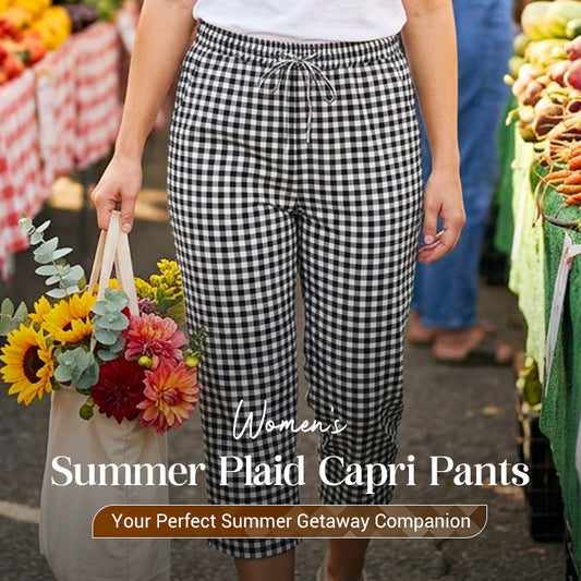 Gingham Capri Pants – Drawstring Comfort & Breathable Cotton-Linen