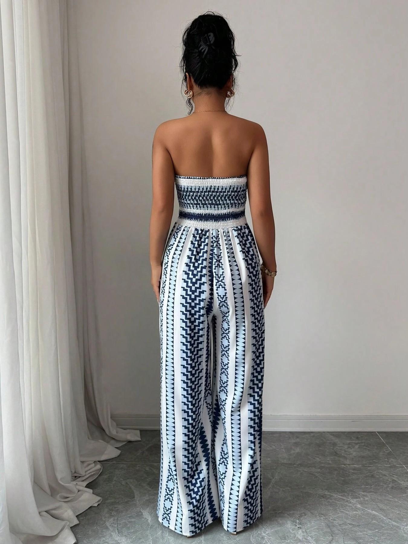 👗 50% OFF NOW! 💥Geometric Print Jumpsuit – Open Back & Stretchy Fit