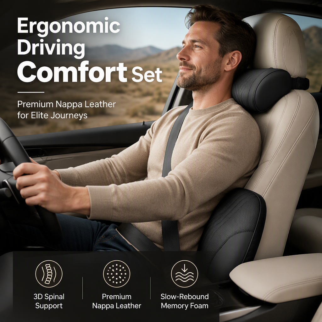 Premium Car Seat Headrest & Lumbar Support Cushion