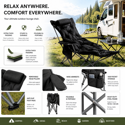Heavy-Duty Reclining Chair – Foldable, All-Terrain Relaxation