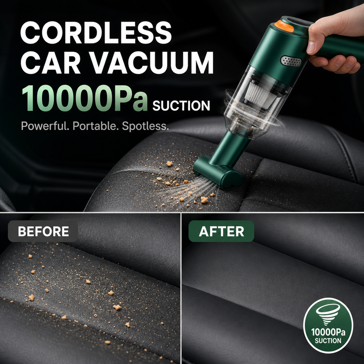 10000Pa Cordless Handheld Vacuum – Washable Filter & Multi-Nozzle Kit