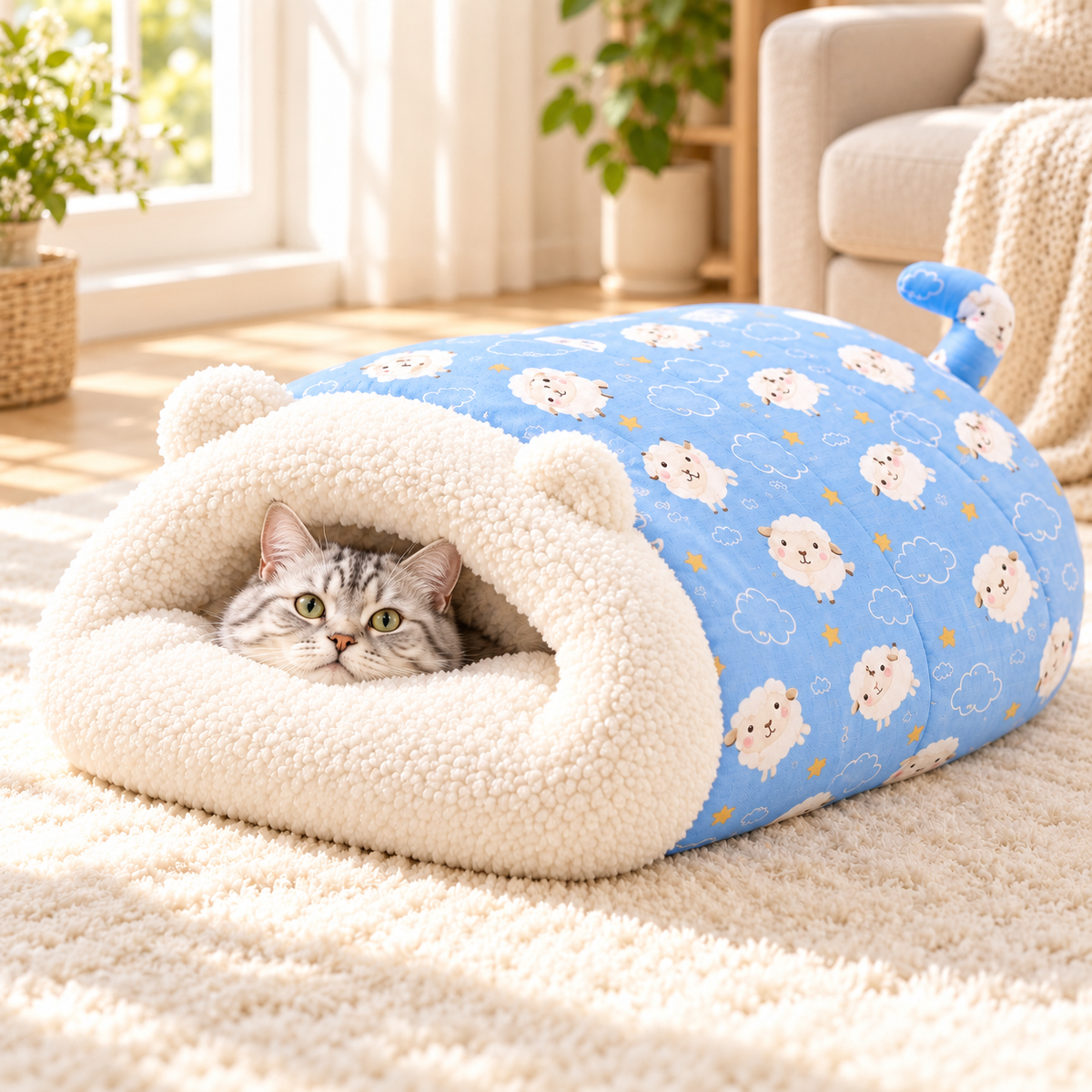 Give Pets A Cozy Hideaway Instantly! Semi-Enclosed Plush Pet Bed