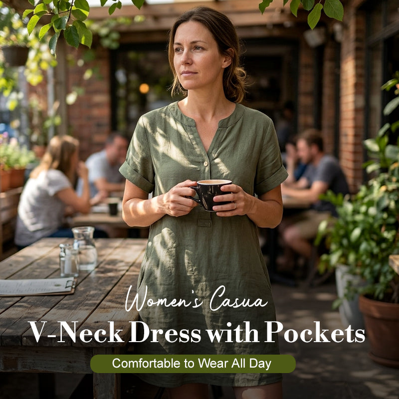 🥳2026 HOT SALE🥳Women's V-Neck Tunic Dress – Relaxed Fit, Pockets & Breathable