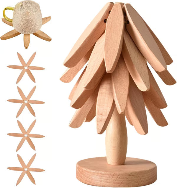 💖Venta limitada 50% de descuento💖Posavasos aislantes Posavasos de madera maciza con forma de árbol de Navidad